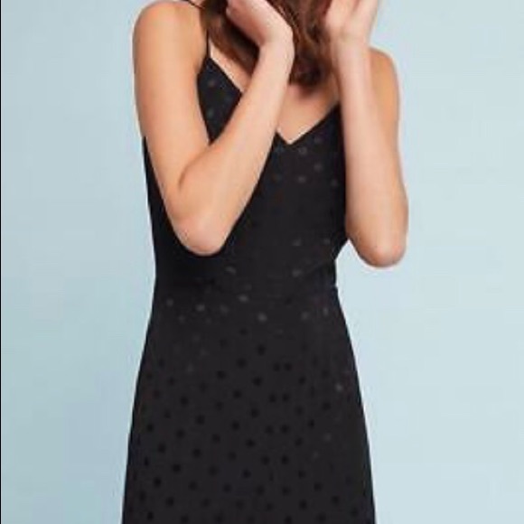 Anthropologie Black Polka Dot Tone-on-Tone Silky Spaghetti Strap Jumpsuit size 6 - Picture 5 of 15